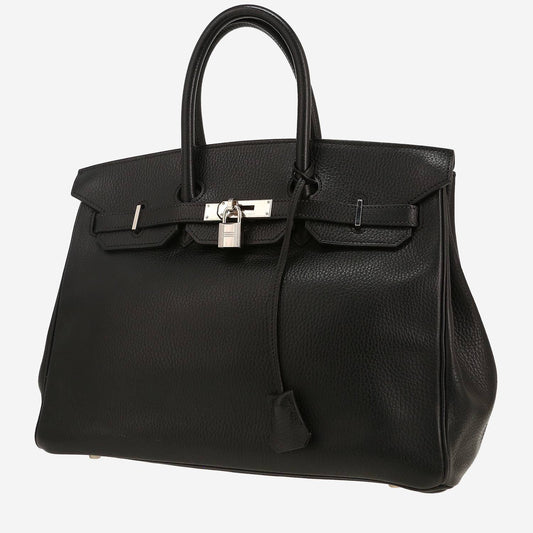 Hermès Birkin Handtasche 35 cm aus schwarzem Fjord-Leder.