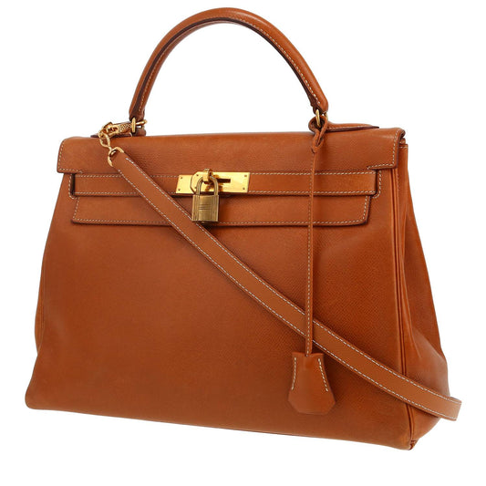 Hermès Kelly Handtasche 32 cm aus goldfarbenem Courchevel-Leder