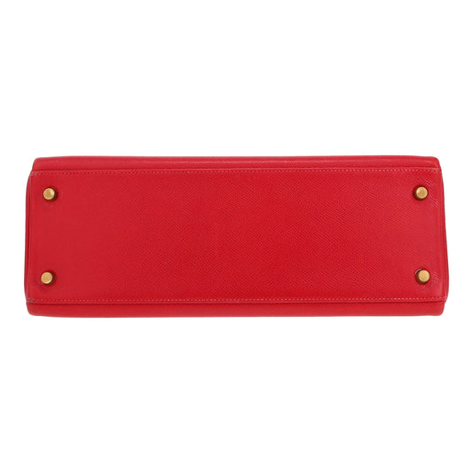 Hermès Kelly Handtasche, 32 cm, aus rotem Courchevel-Leder