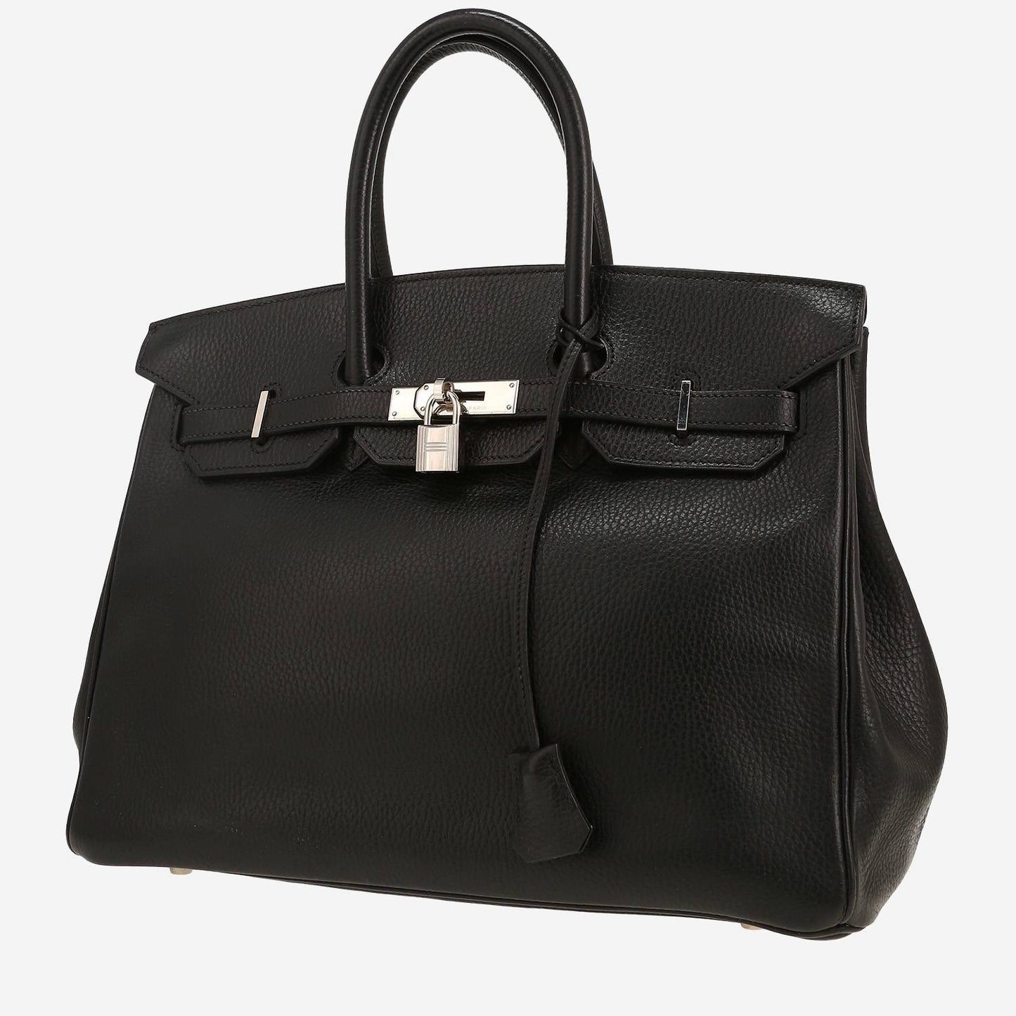 Hermès Birkin Handtasche 35 cm aus schwarzem Fjord-Leder.