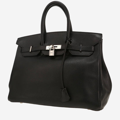 Hermès Birkin Handtasche 35 cm aus schwarzem Fjord-Leder.