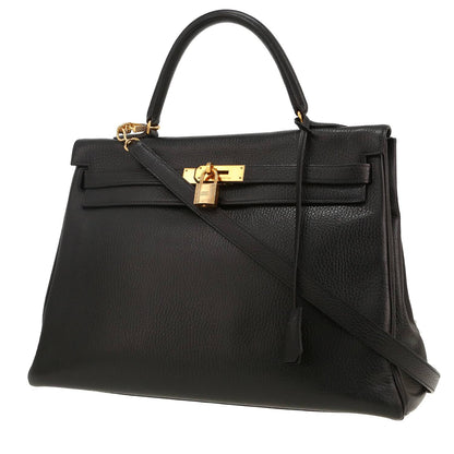 Hermès Kelly Handtasche, 35 cm, aus schwarzem Ardenne-Leder