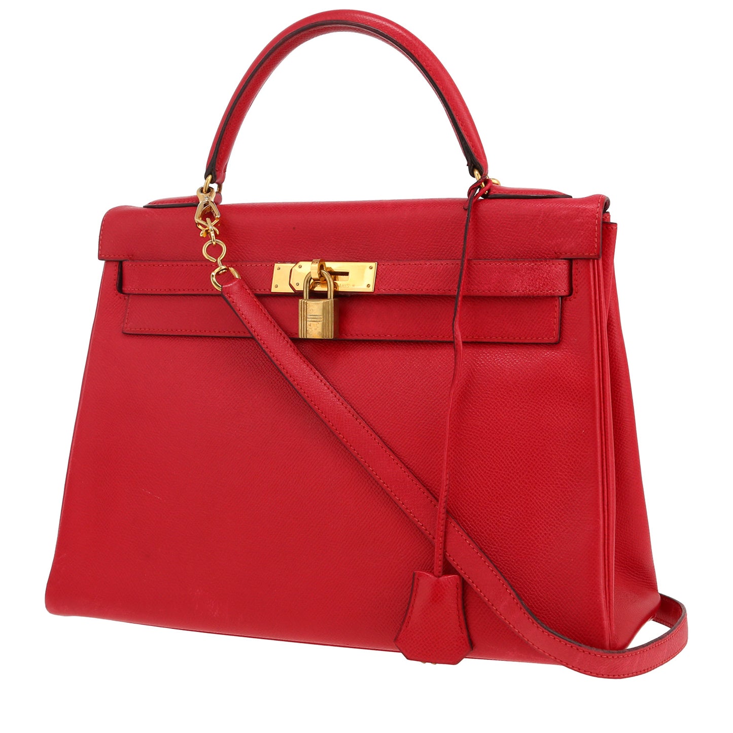 Hermès Kelly Handtasche, 32 cm, aus rotem Courchevel-Leder