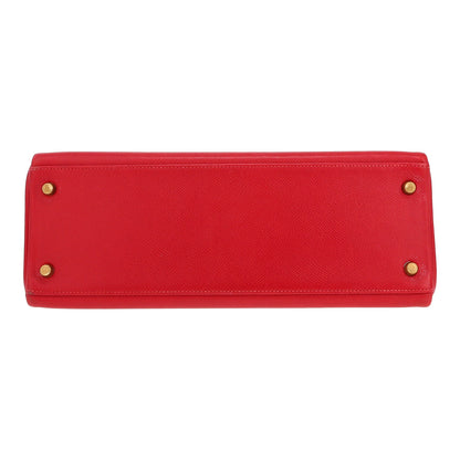 Hermès Kelly Handtasche, 32 cm, aus rotem Courchevel-Leder