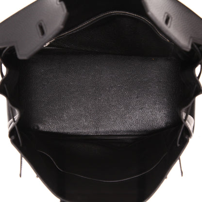 Hermès Birkin Handtasche 35 cm aus schwarzem Fjord-Leder.