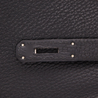 Hermès Birkin Handtasche 35 cm aus schwarzem Fjord-Leder.